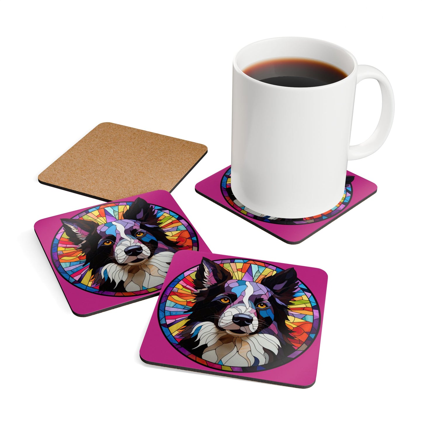 Pink Border Collie Coaster Set