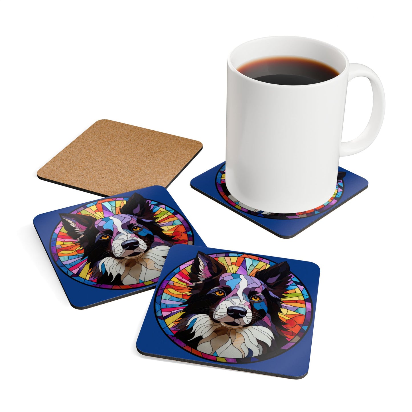 Dark Blue Border Collie Coaster Set