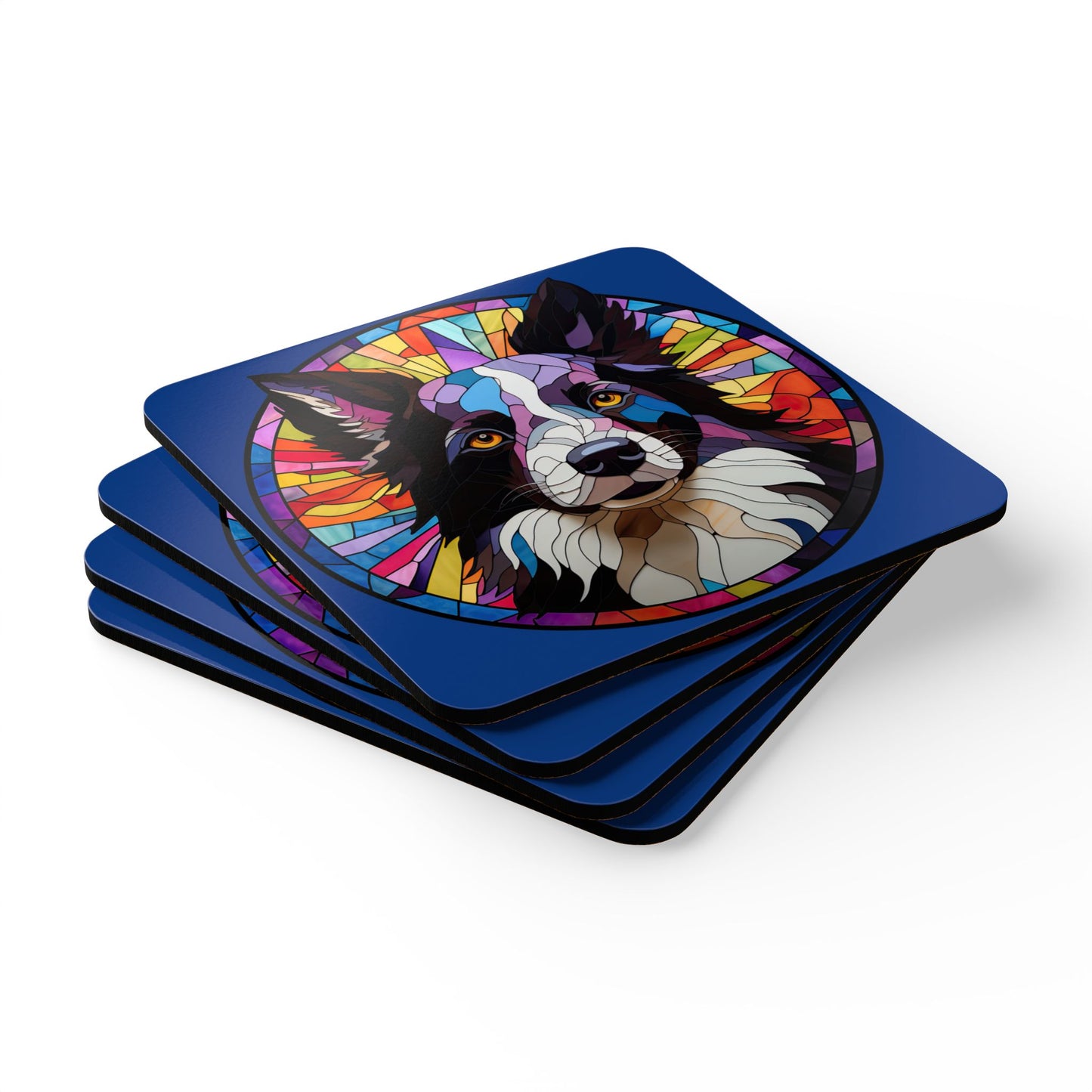 Dark Blue Border Collie Coaster Set