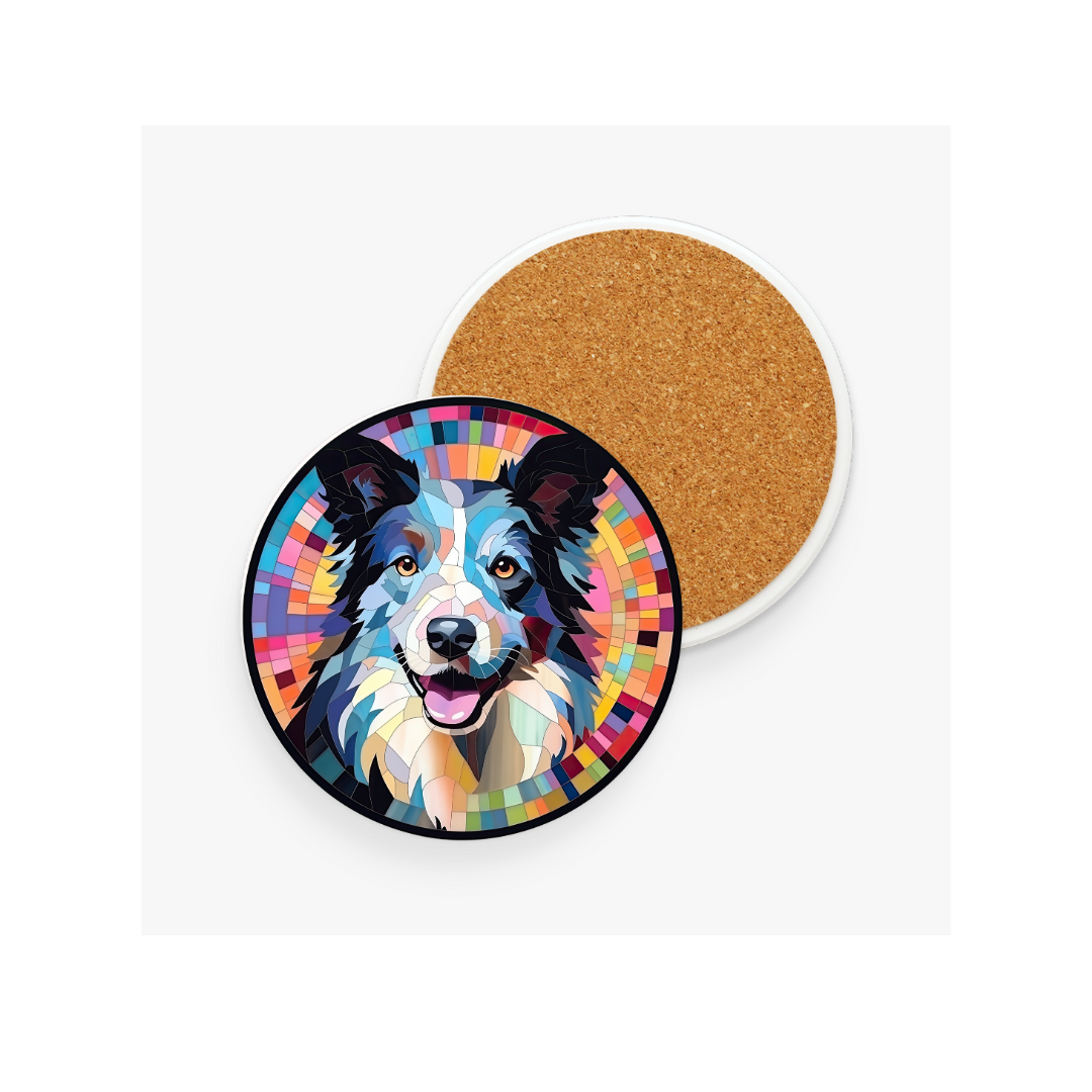 Blue Merle Border Collie Ceramic Coaster