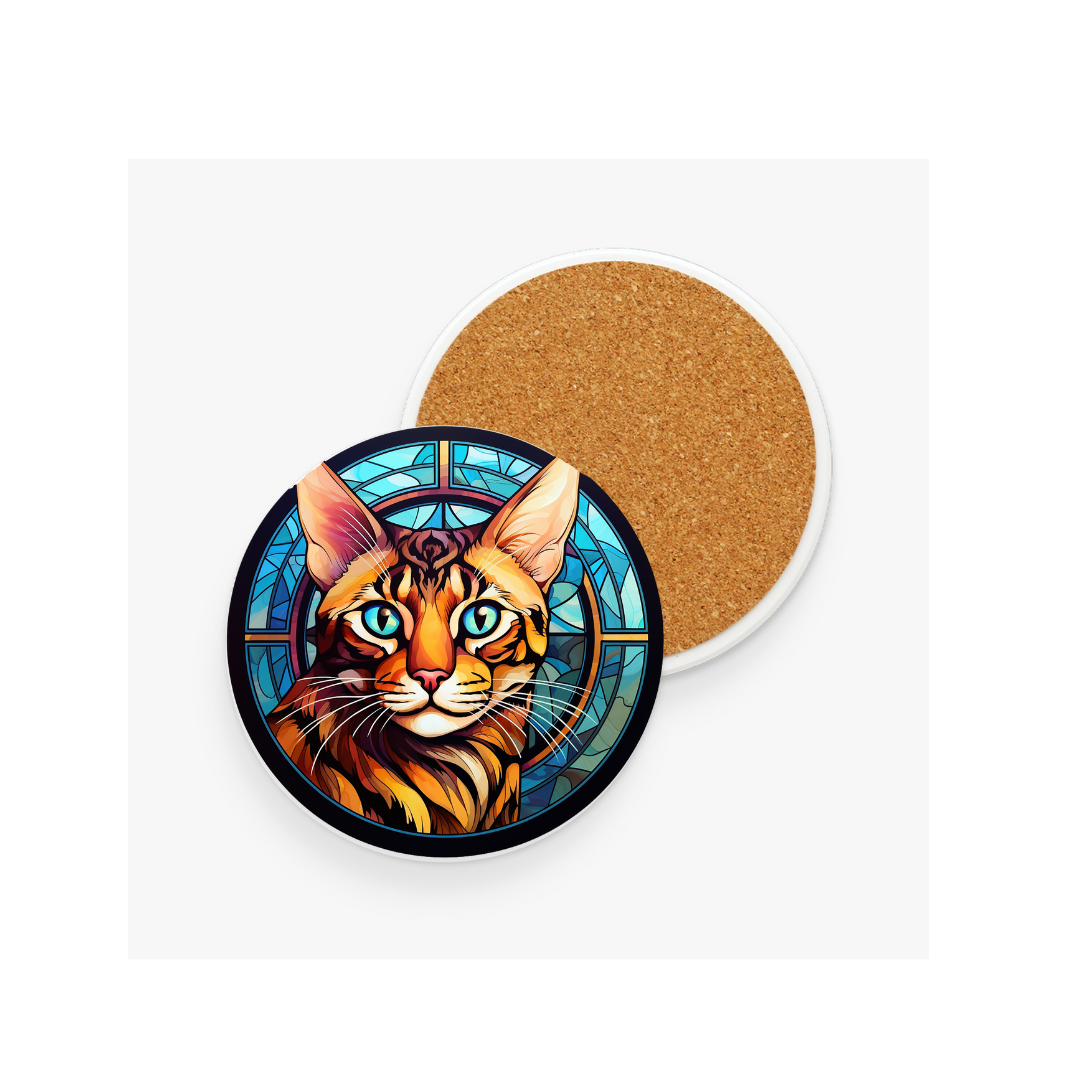 Blue Eyed Bengal Cat Ceramic Coaster