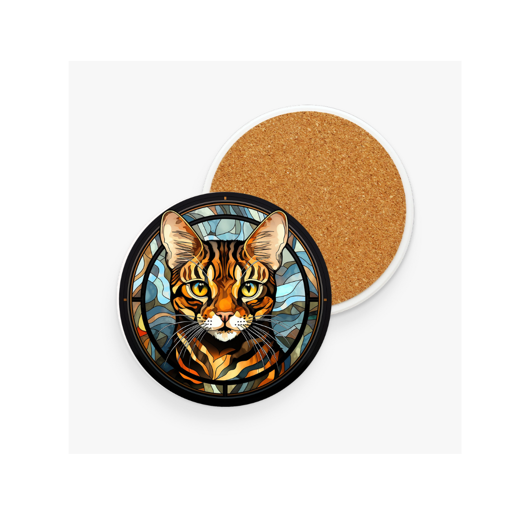 Amber Eyed Bengal Cat Ceramic Coaster