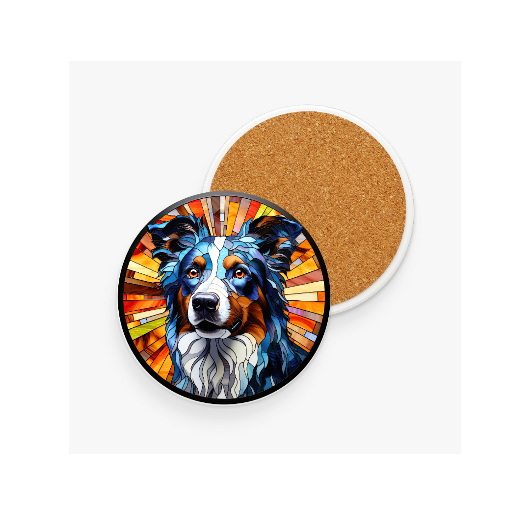 Tri Merle Border Collie Ceramic Coaster