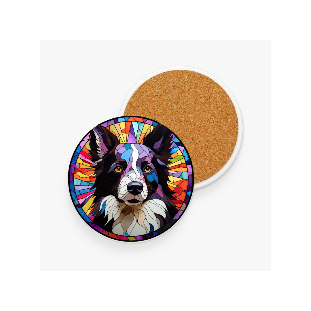 Black and White Border Collie Ceramic Coaster