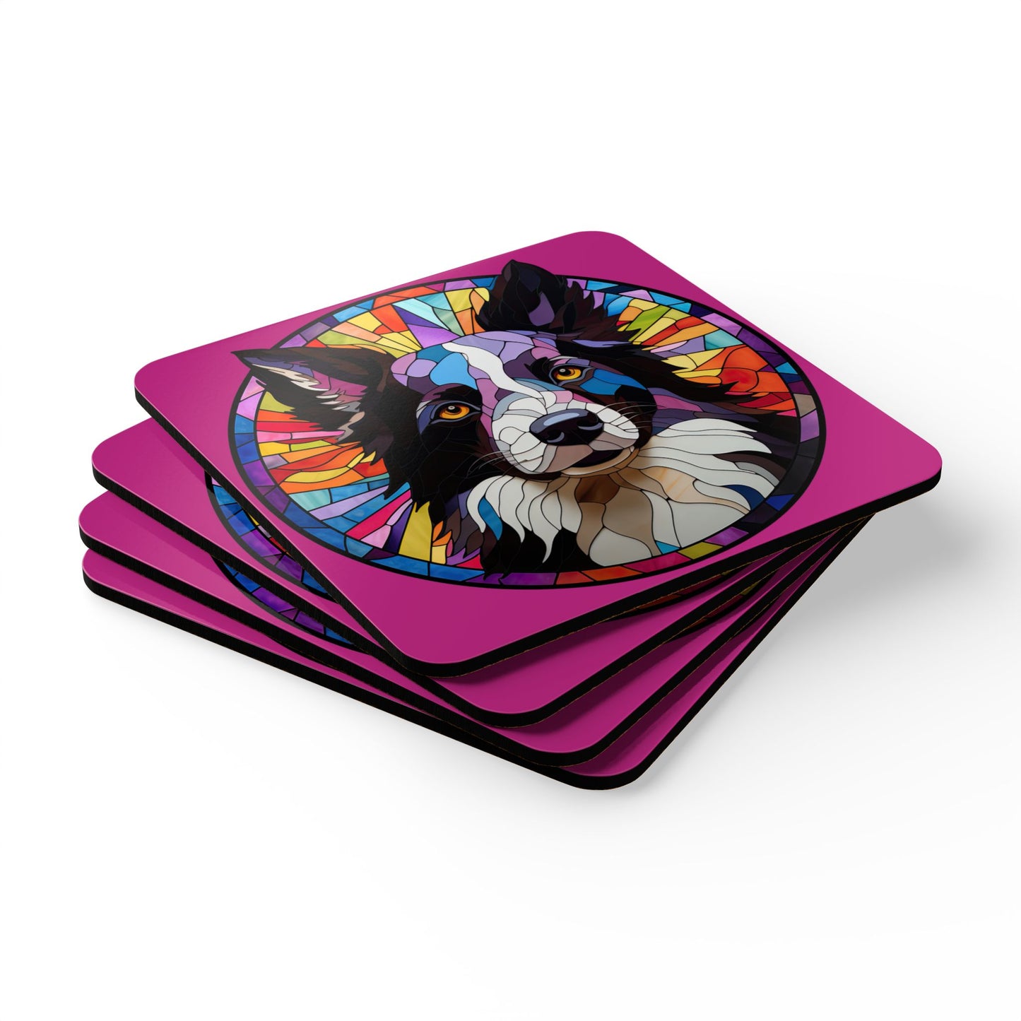 Pink Border Collie Coaster Set