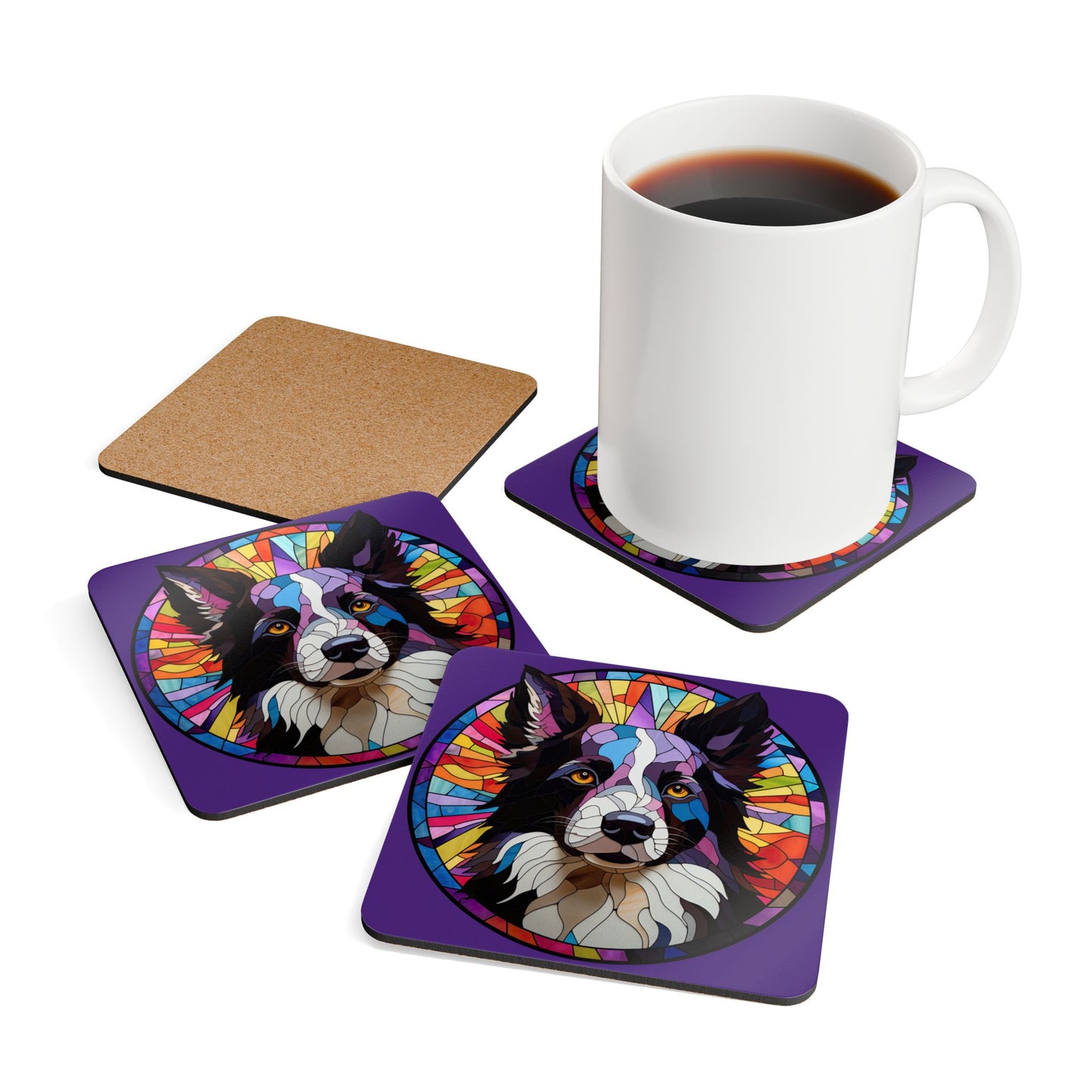Purple Border Collie Coaster Set