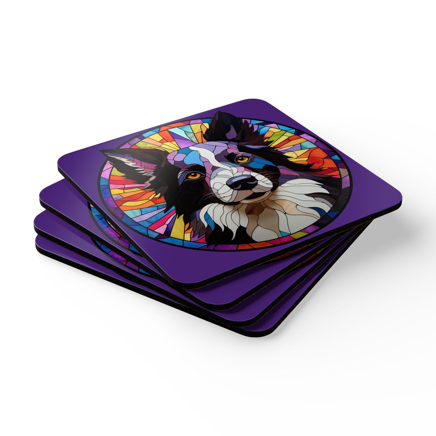 Purple Border Collie Coaster Set
